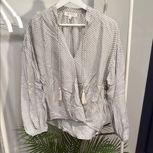Lou and Grey for LOFT Cream Wrap Blouse with Long Sleeves